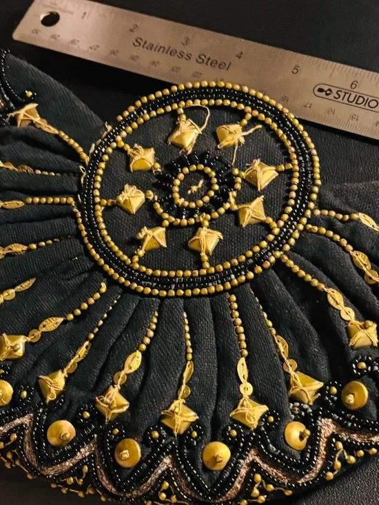 Moyna Beaded Art Deco Sunburst Evening Bag | Black & Gold Statement Clutch #OOAK - Picture 3 of 5